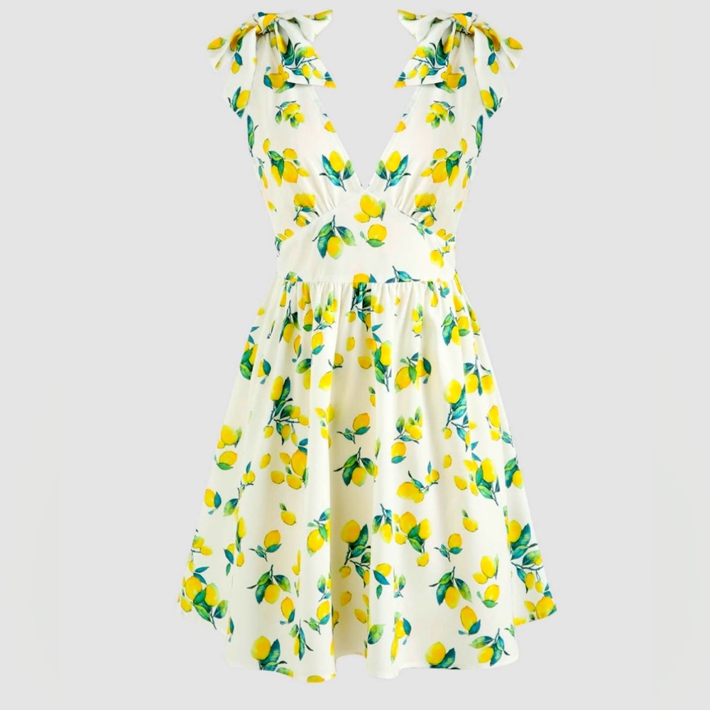 New Cider Tie Shoulder Summer Lemon Mini Sundress Size XL